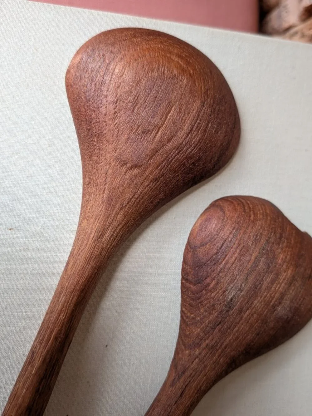 Vintage Hand‑Carved Wooden Salad Servers | MCM Danish Modern Style 11 3/4